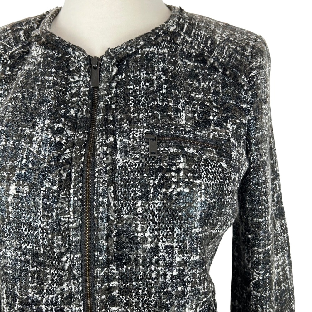 Banana Republic Tweed Jacket Size 6‎ Black Textured Full Zip Long Sleeve Career